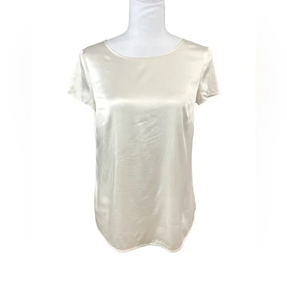 Armani Collezioni Silk Satin Stretch Ivory Short Sleeve Blouse sz 40 Classy - Picture 6 of 13